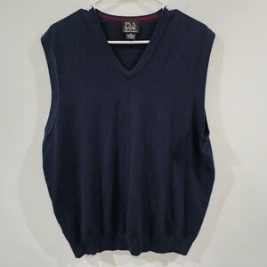 Jos A Bank Mens Merino Wool Sweater Vest Medium Signature Blue Preppy Academia